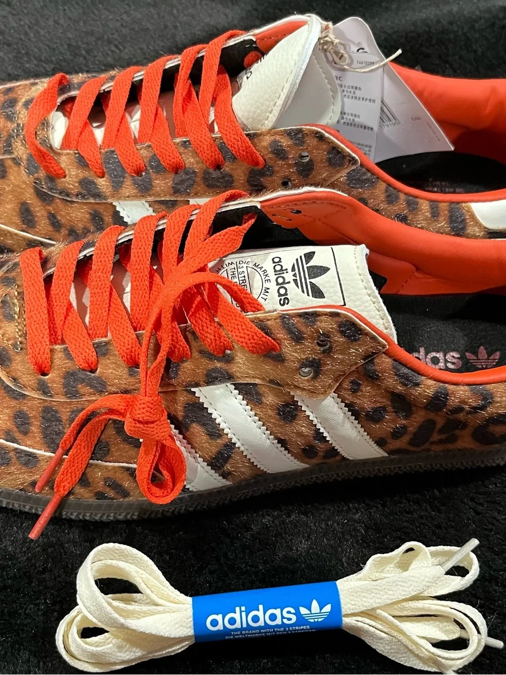 adidas Samba Leopard-Print Gazelle Sneakers with Orange Laces and White Stripes